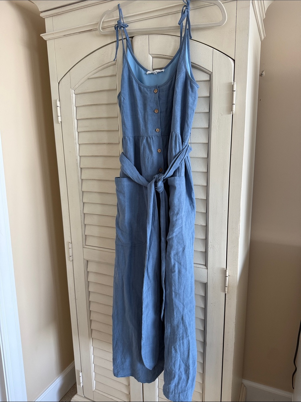 Emerson Fry Sky Blue Tie-Shoulder Linen Maxi Dress